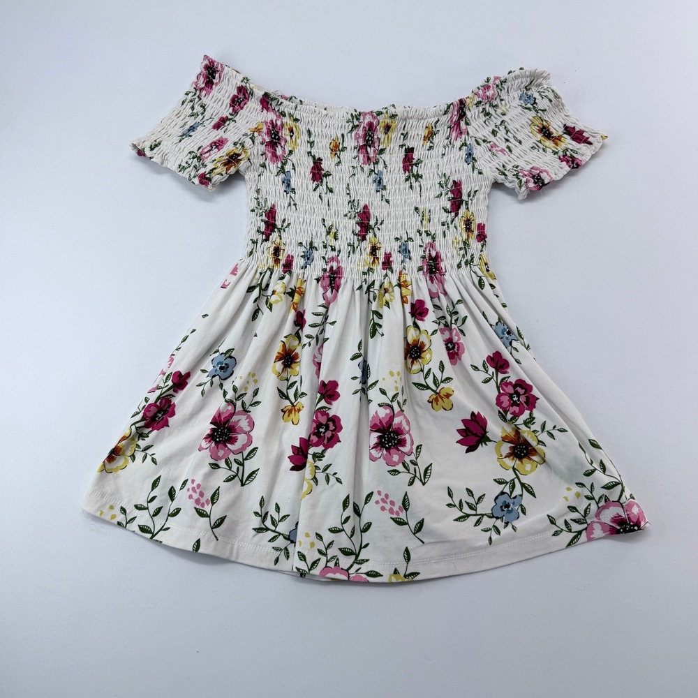 Bobbie Brooks Floral Smocked Off-the-Shoulder Top White Pink Yellow Medium